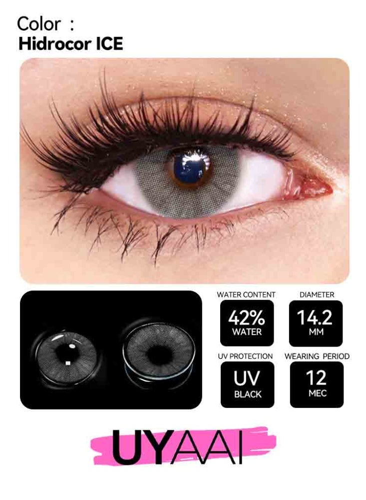 UYAAI ICE Gray Yearly Colored Contact Lenses, Unisex Cosmetic Contact Lenses, Natural Fashion Lenses, 42% Water Soft Lenses - Image 2